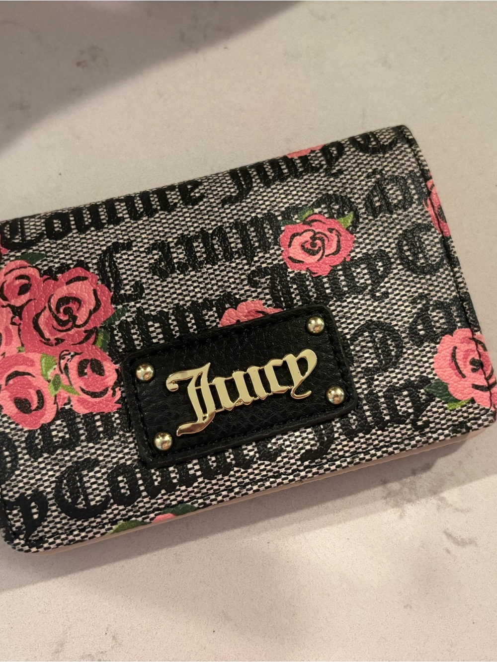 Juicy Couture Pink Rose Logo Wallet with Gold Plate
